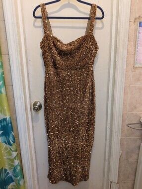Miss Ord Gold Sequin Velvet Dress XL Cocktail Party Semi-Formal Stretchy Maxi